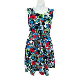 Hanpceirs Women's Black/Multicolored Geometric Print Fit & Flare Dress Size 3XL